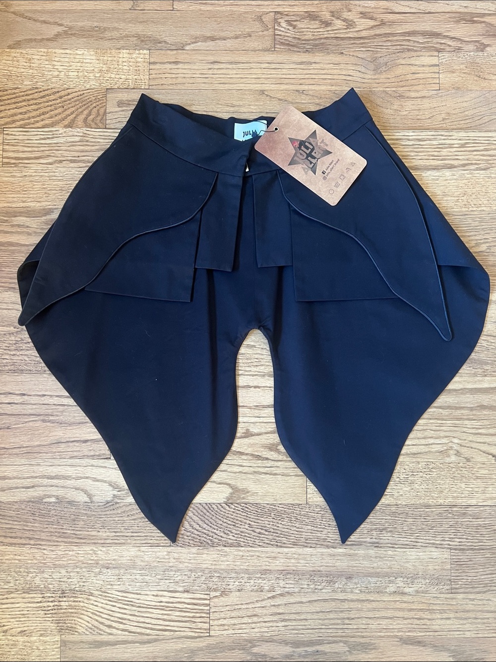 Black Asymmetrical Sculpted Wrap Skirt